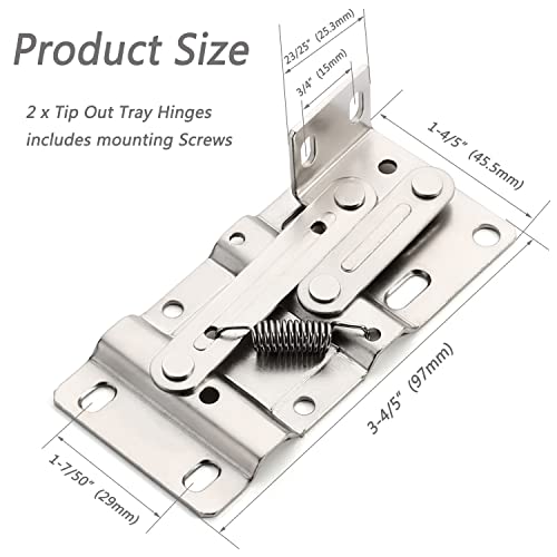 Chibery 2 Pack Tip Out Tray Hinges, Scissor Hinges for Kitchen Sink or Bathroom Cabinet Organizer, Sink Front Drawer, Compatible Both Face Frame ＆ Frameless - Nickel Plated Steel - Image 3
