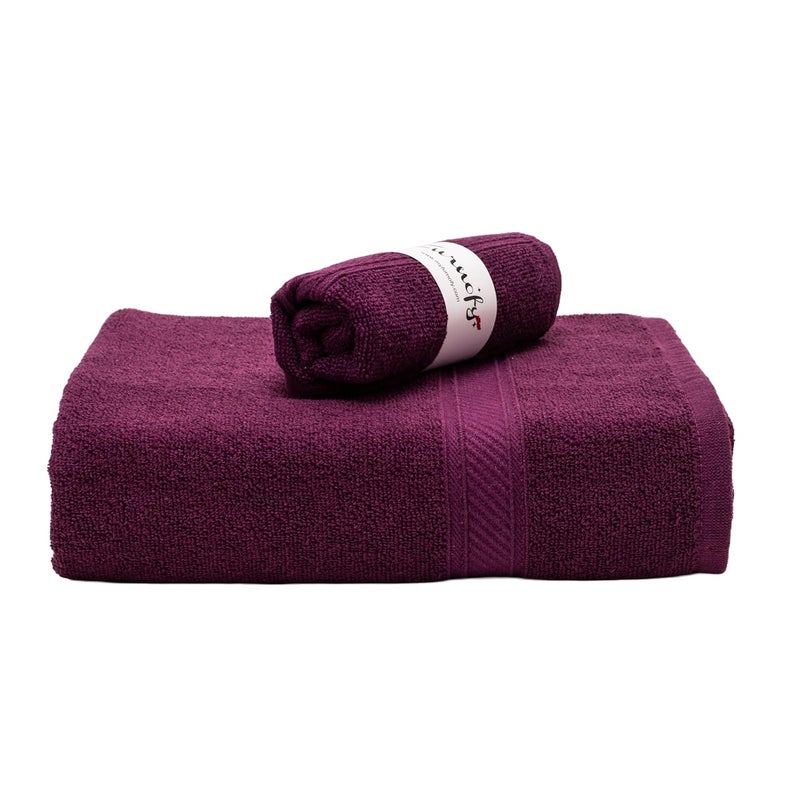 Furnofy 450 GSM Cotton Towel Set of 2 1 Bath 70x140 cm 1 Hand 40x60 cm Highly Absorbent and Soft Bathroom Towels Pack of 2 Magenta - Image 1
