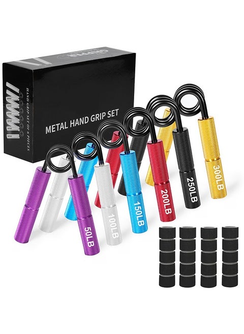 Metal Hand Gripper Colorful Set, 50LB/22KG-300LB/136KG 6 Pack No Slip Heavy-Duty Grip Strength Trainer with Gift Box, Great Wrist & Forearm Hand Exerciser