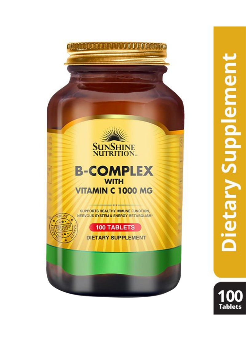 SUNSHINE NUTRITION - B-Complex With Vitamin C 1000Mg Supports Healthy Immune System Promotes Nervous Function Energy Metabolism 100 Tablets - Image 1
