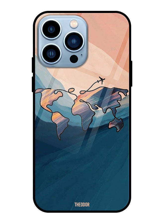 Theodor Protective Tempered Glass Case Cover For Apple iPhone 13 Pro World Map Colored - Image 1