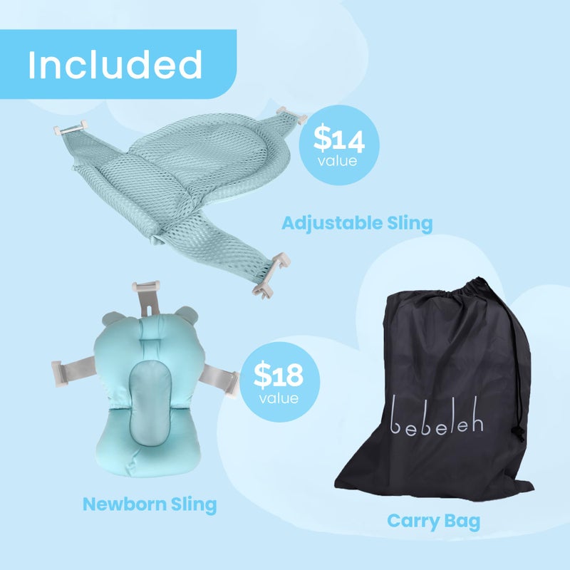 BEBELEHâ„¢ Collapsible Baby Bathtub with Thermometer â€“ Bathtub + Baby tub Sling + Newborn Sling â€“ Baby Bathtub Newborn to Toddler 0-24 Months â€“ The Ultimate Baby Bath tub! (with Thermometer,Blue) - Image 3