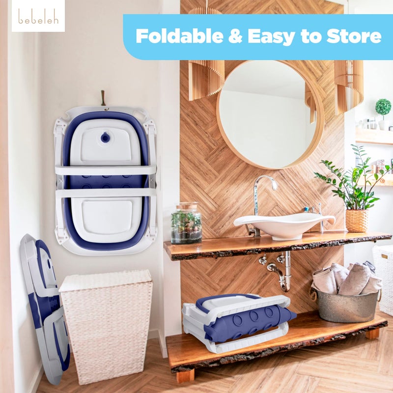 BEBELEHâ„¢ Collapsible Baby Bathtub with Thermometer â€“ Bathtub + Baby tub Sling + Newborn Sling â€“ Baby Bathtub Newborn to Toddler 0-24 Months â€“ The Ultimate Baby Bath tub! (with Thermometer,Blue) - Image 5