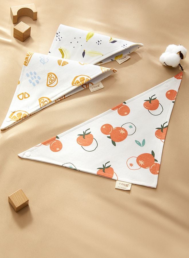 TEN-M JOURNEY October Crystal 3 baby cotton triangle towels, Baby Cotton Bibs Towel, Baby Cotton 3Pcs Bibs Fruits Printing Soft Bandana for Newborn Size 30x30x42cm - Image 1