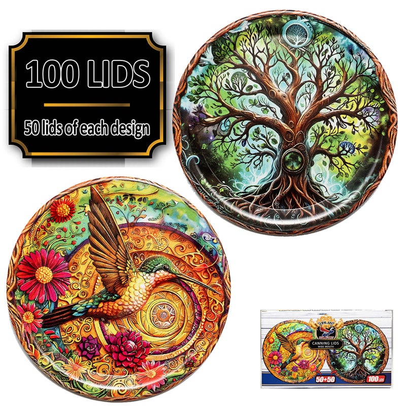 Supa Ant Wide Mouth Canning Lids (100pcs) Decorative Tin Canning Lids Wide Mouth (Wood Frame) Buckle Proof and Rust Proof - Perfect Fit Can Lid for Mason Jars Canning Supplies - Mason Jar Lids - Image 2