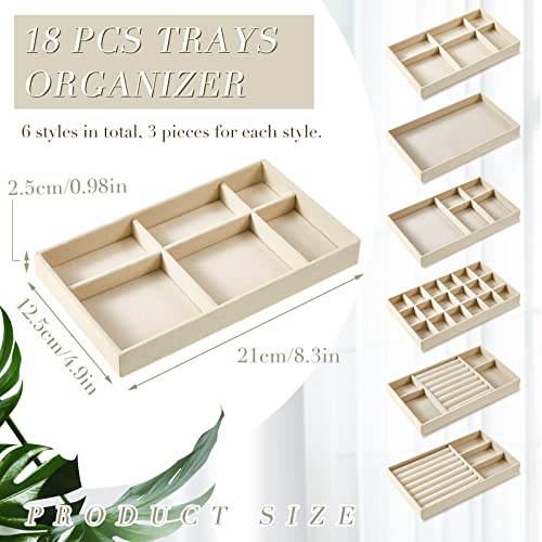 Junkin 18 Pcs Velvet Jewelry Tray Stackable Jewelry Drawer Organizer Jewellery Box Divided Display Tray for Earring Bangle(Beige) - Image 2