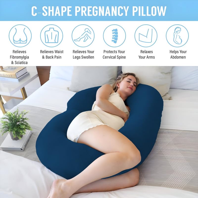 DADDY COOL Full Body C Shape Pregnancy Pillow for Pregnant Women, Maternity Pillow Gift for Pregnancy Sleeping Pillow Pack of 1 Sea Blue - Image 3