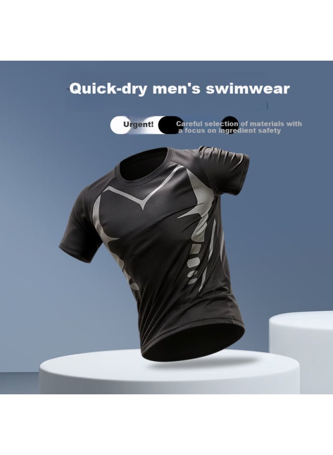 Buruite Men's Swimwear Anti-embarrassment Top Swimming Gear Youth Hot Spring Short Sleeve Tight T-shirt Quick-dry New Model