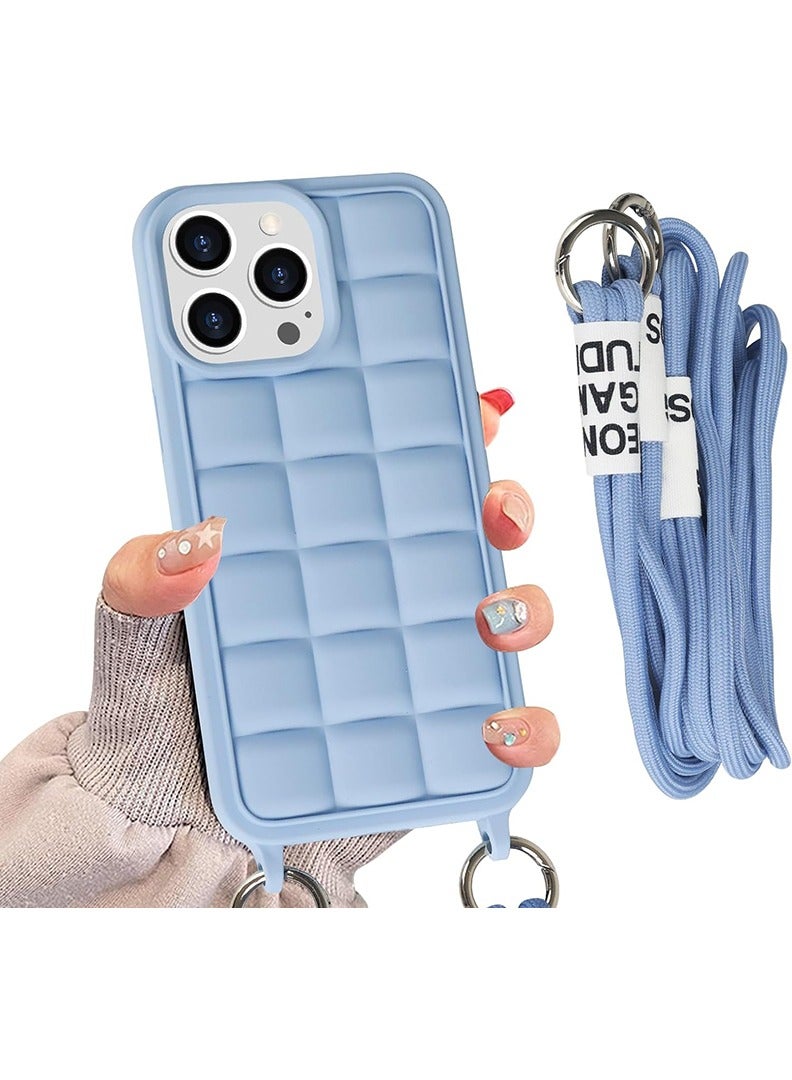 Theodor Crossbody Cute Lanyard Strap Case For iPhone 15 Pro Necklace Cord Candy Silicone Soft Cover Blue  - Image 1