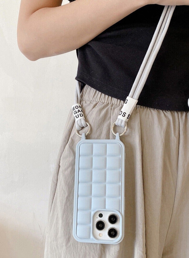 Theodor Crossbody Cute Lanyard Strap Case For iPhone 15 Pro Necklace Cord Candy Silicone Soft Cover Blue  - Image 2