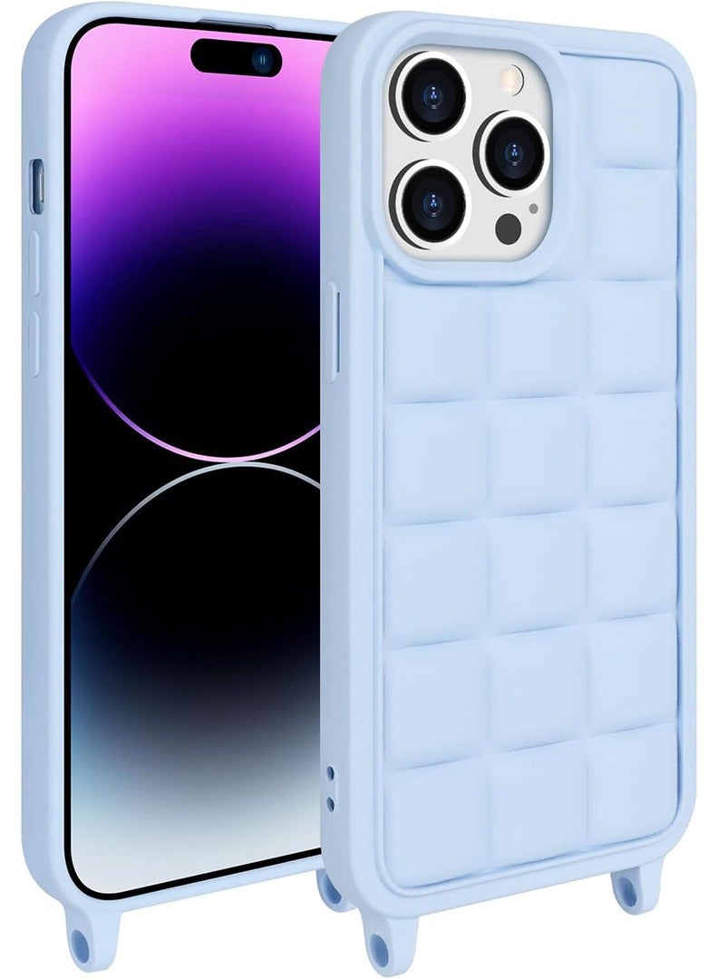 Theodor Crossbody Cute Lanyard Strap Case For iPhone 15 Pro Necklace Cord Candy Silicone Soft Cover Blue  - Image 5