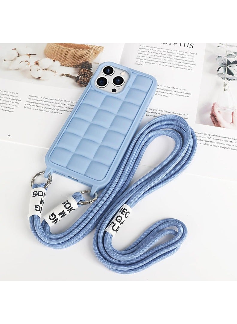 Theodor Crossbody Cute Lanyard Strap Case For iPhone 15 Pro Necklace Cord Candy Silicone Soft Cover Blue  - Image 3