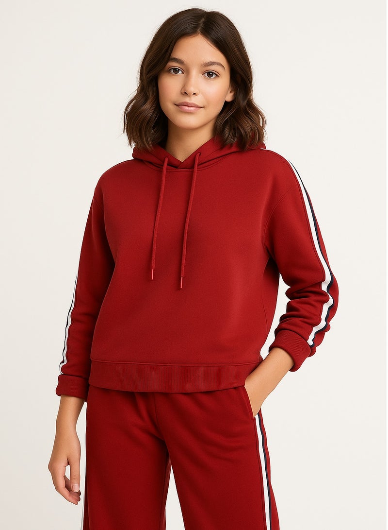 فكتور اند جين طقم هودي وبنطلون رياضي أحمر للبنات قطن فليس % - Image 5