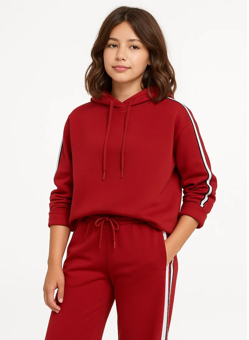 victor and jane Girls Red Cropped Hoodie &amp; Jogger Set – 100% Cotton Fleece