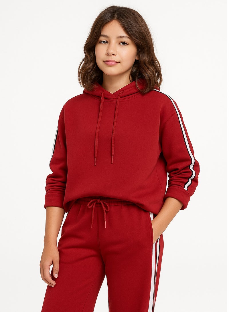 فكتور اند جين طقم هودي وبنطلون رياضي أحمر للبنات قطن فليس % - Image 2