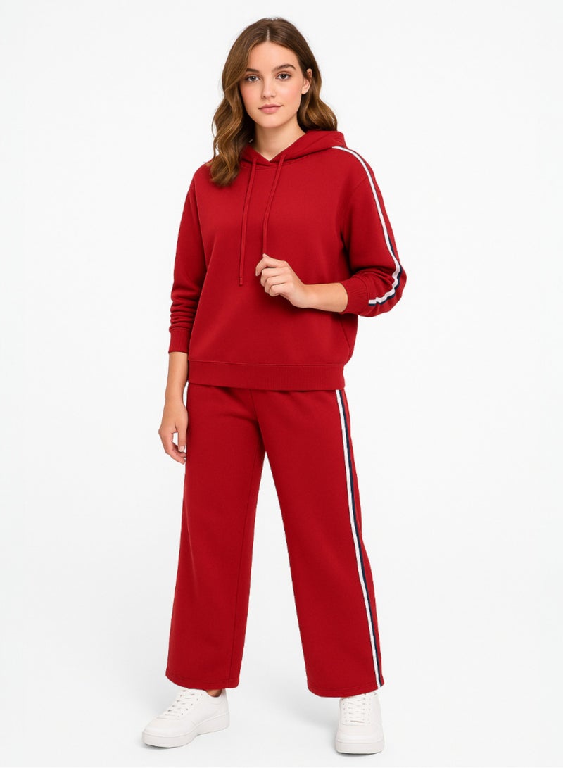 فكتور اند جين طقم هودي وبنطلون رياضي أحمر للبنات قطن فليس % - Image 1
