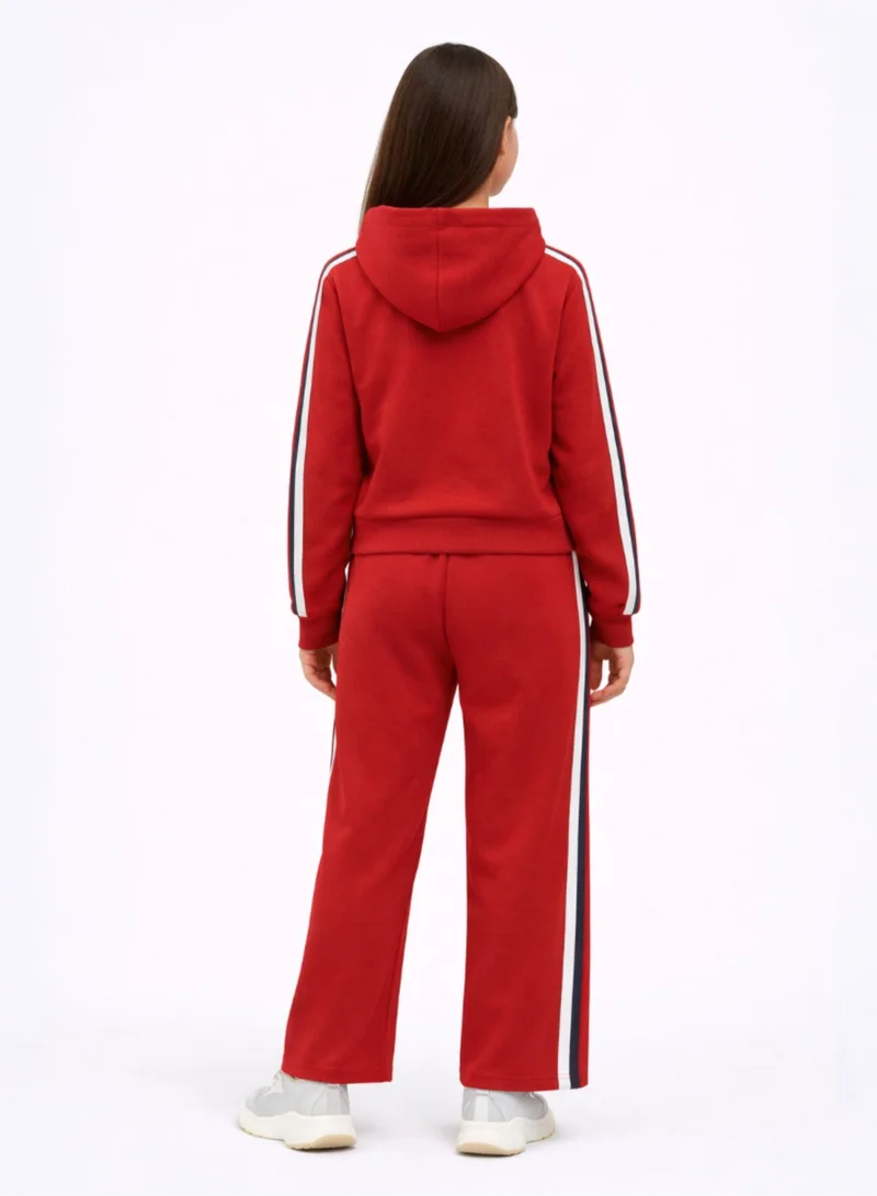 victor and jane Girls Red Cropped Hoodie & Jogger Set – 100% Cotton Fleece