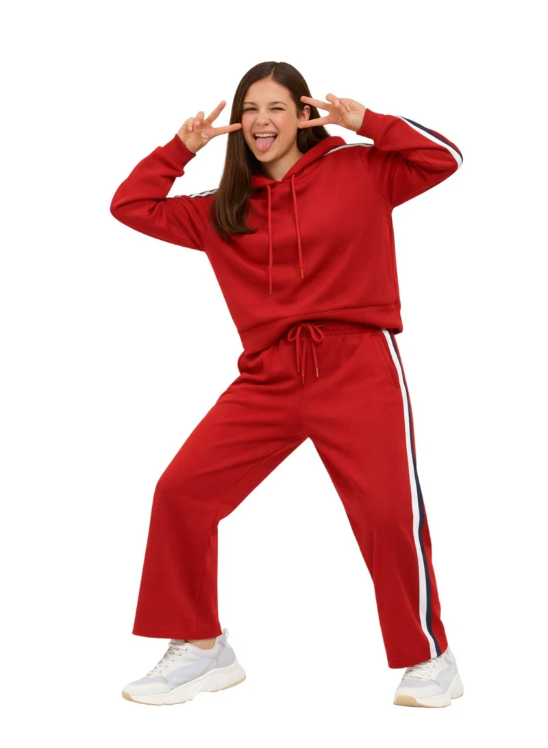 victor and jane Girls Red Cropped Hoodie & Jogger Set – 100% Cotton Fleece