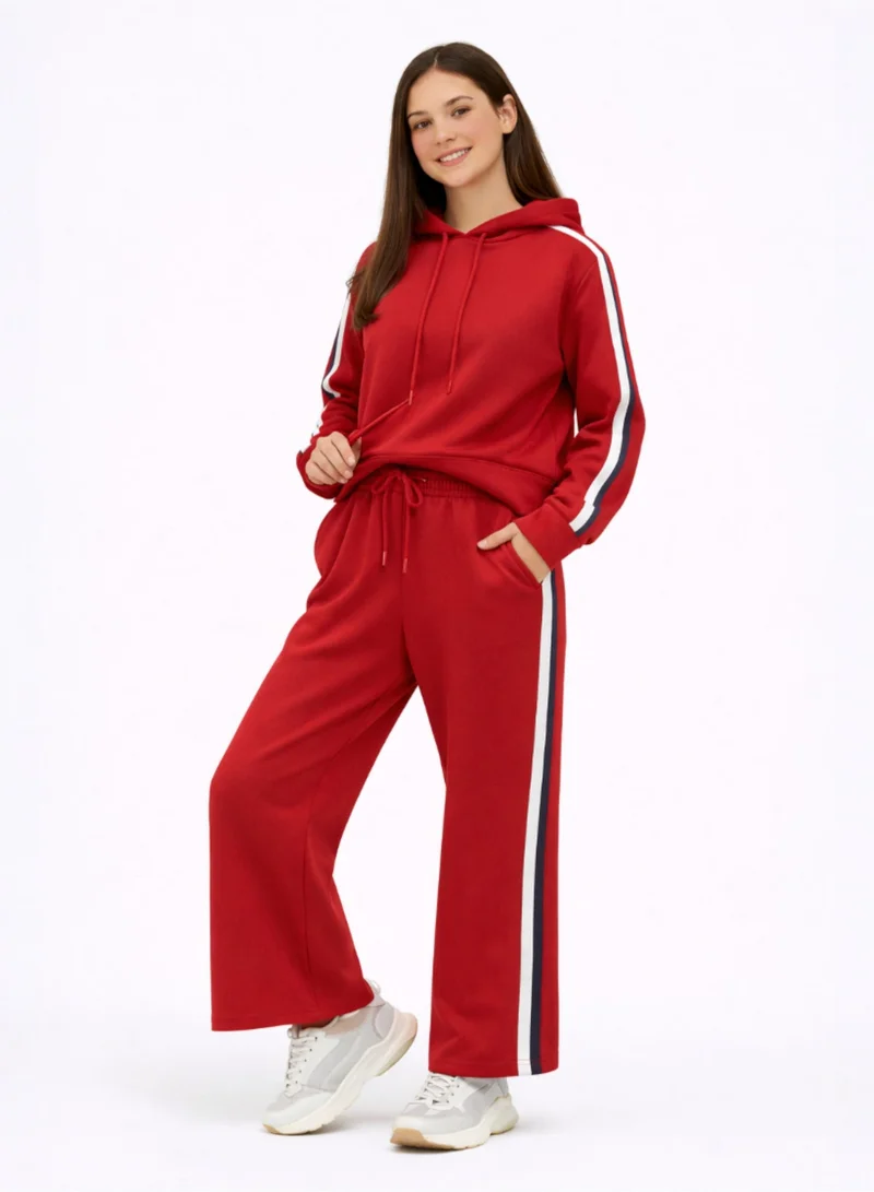 victor and jane Girls Red Cropped Hoodie & Jogger Set – 100% Cotton Fleece