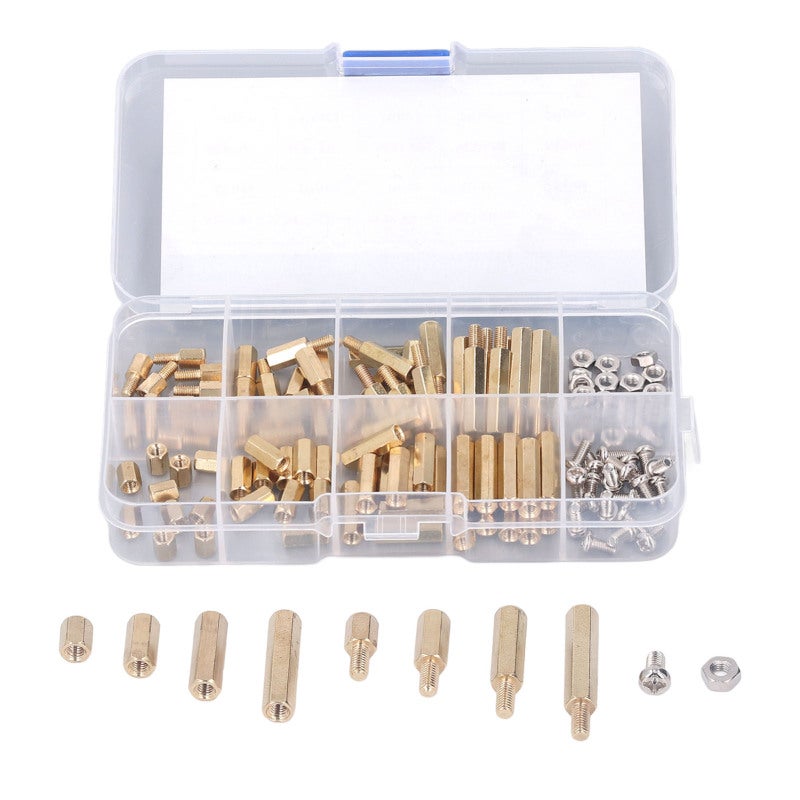M3 Standoff Kit: 120PCS Rust Resistant Brass, Fine Workmanship - Standard Hex Size, Brass Standoff Kit for Electronics Assembly, Automotive Projects & DIY Tasks - Image 1