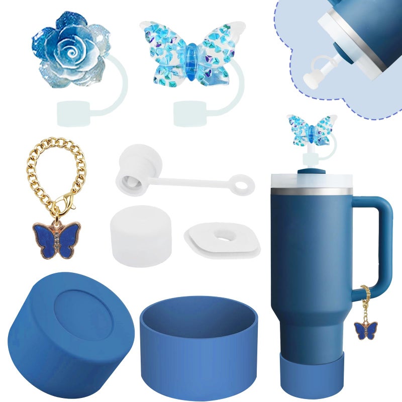 vikgle Stanley Cup Accessories Set,Including 2 Pcs 0.4in Straw Cover, 1 Silicone Spill-Proof Stopper Set of 3, 1 Cute Butterfly Handle Charm, 1 Silicone Boot Fits Stanley 40&30 Oz Tumbler (Stargaze) - Image 1