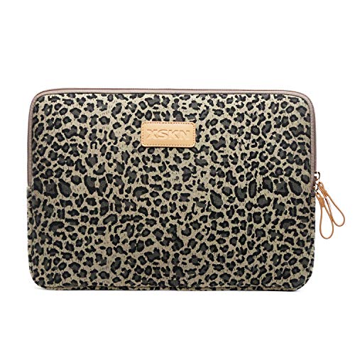 XSKN Yellow Leopard Spot Canvas Fabric Zipper Laptop Sleeve Case Cover for All 13 14 15 inch Computers, Laptop Bag for MacBook Air / Pro / Retina Laptops / Notebook (13 inch, for 13.3 inch Laptop) - Image 1