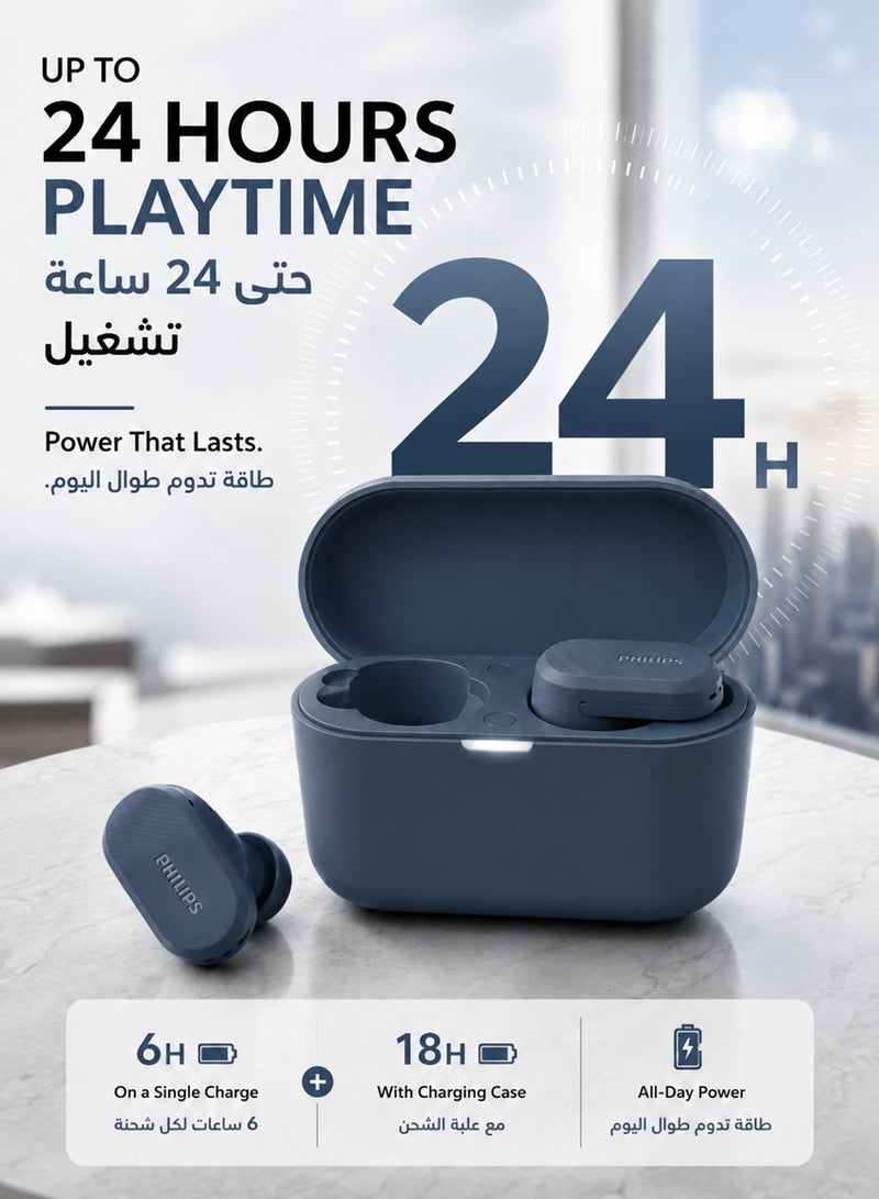 Philips True Wireless Earbuds, TWS Bluetooth 5.3 with Hybrid ANC, AI Clear Calls, Dynamic Bass Boost, IPX4 Waterproof, Touch Controls, USB-C Charging Case, Up to 24H Battery Life, TAT3509,  Blue blue - Image 2