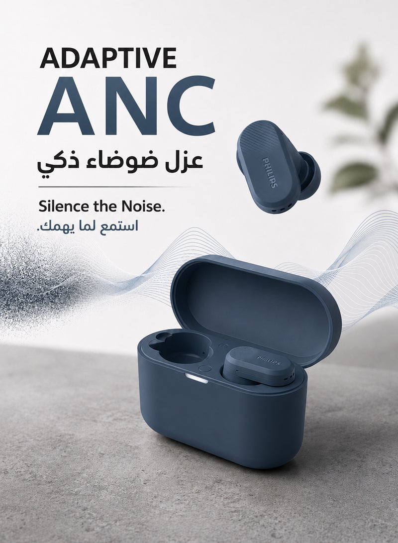 Philips True Wireless Earbuds, TWS Bluetooth 5.3 with Hybrid ANC, AI Clear Calls, Dynamic Bass Boost, IPX4 Waterproof, Touch Controls, USB-C Charging Case, Up to 24H Battery Life, TAT3509,  Blue blue - Image 4