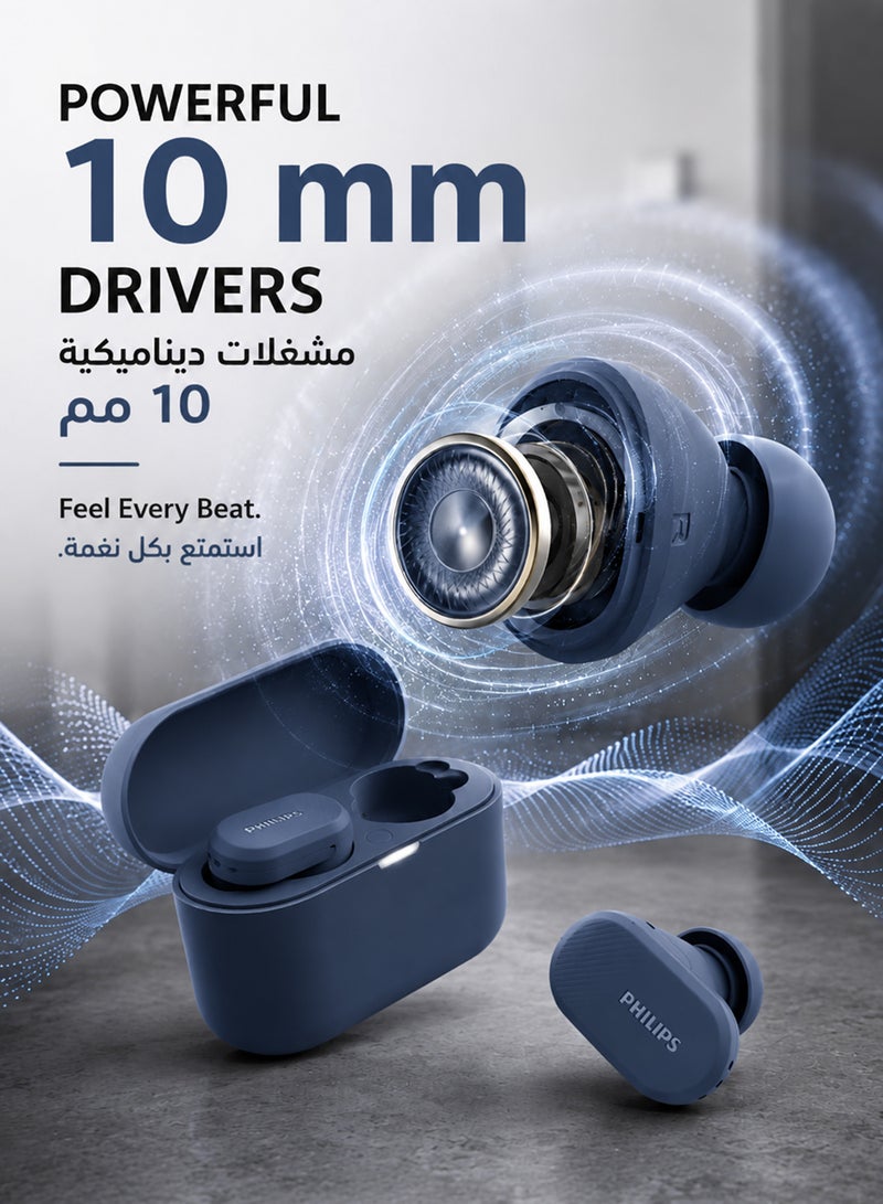Philips True Wireless Earbuds, TWS Bluetooth 5.3 with Hybrid ANC, AI Clear Calls, Dynamic Bass Boost, IPX4 Waterproof, Touch Controls, USB-C Charging Case, Up to 24H Battery Life, TAT3509,  Blue blue - Image 5