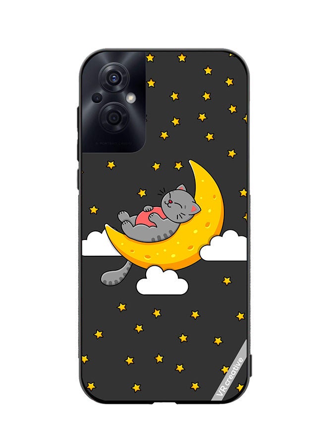 VR CREATIVE Protective Case Cover For Oppo Reno8 Z The Gray Cat Sleeps On The Moon Sky Stars Design Multicolour - Image 1