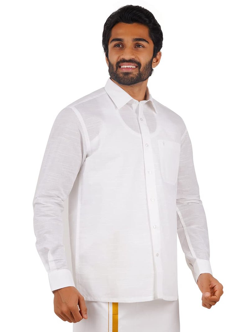 RAMRAJ COTTON رامراج كوتون قميص رجالي أبيض من القطن النقي بأكمام كاملة (40 ; أبيض) - Image 3