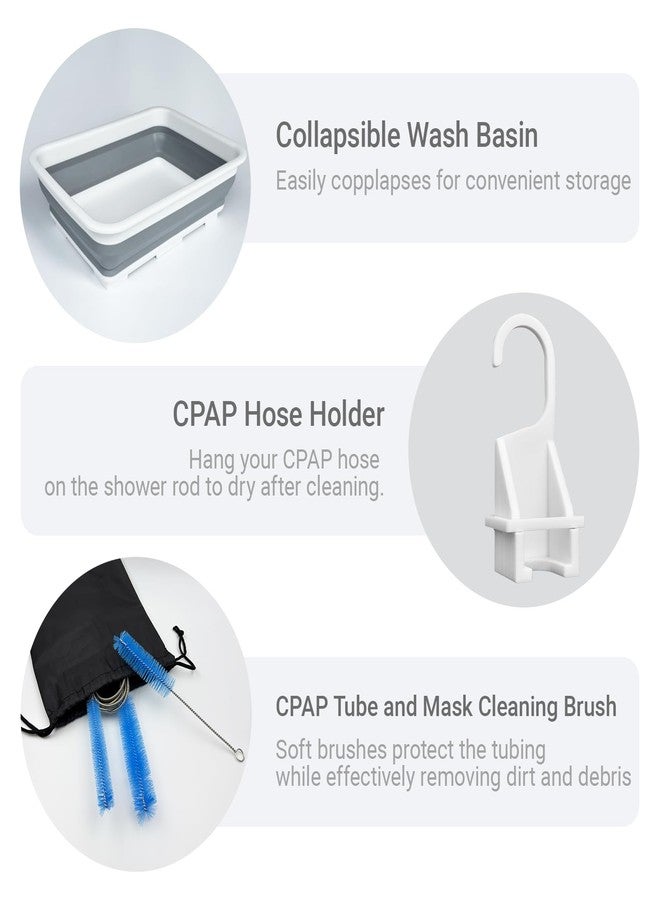 طقم تنظيف أنابيب جهاز التنفس CPAP من نيكسونتي، 9 قطع، حوض غسيل قابل للطي، حامل خرطوم CPAP، مشابك تثبيت أنابيب CPAP، حامل أنابيب CPAP، فرشاة تنظيف الأنابيب، مناسب للأنابيب القياسية بقطر 15-22 مم، مع حقيبة تخزين. - Image 5