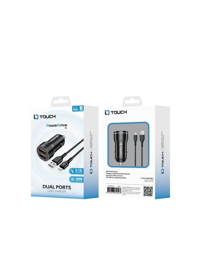 IQ TOUCH IQ Touch 18W Dual Car Charger with 1M Charging Cable - POWERDRIVE-2L  - Image 1