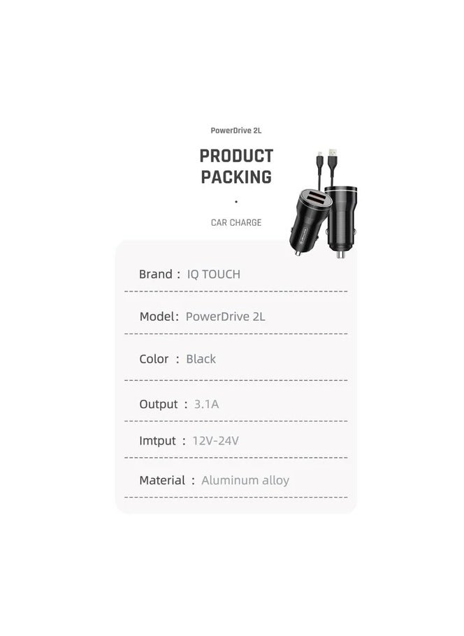 IQ TOUCH IQ Touch 18W Dual Car Charger with 1M Charging Cable - POWERDRIVE-2L  - Image 2