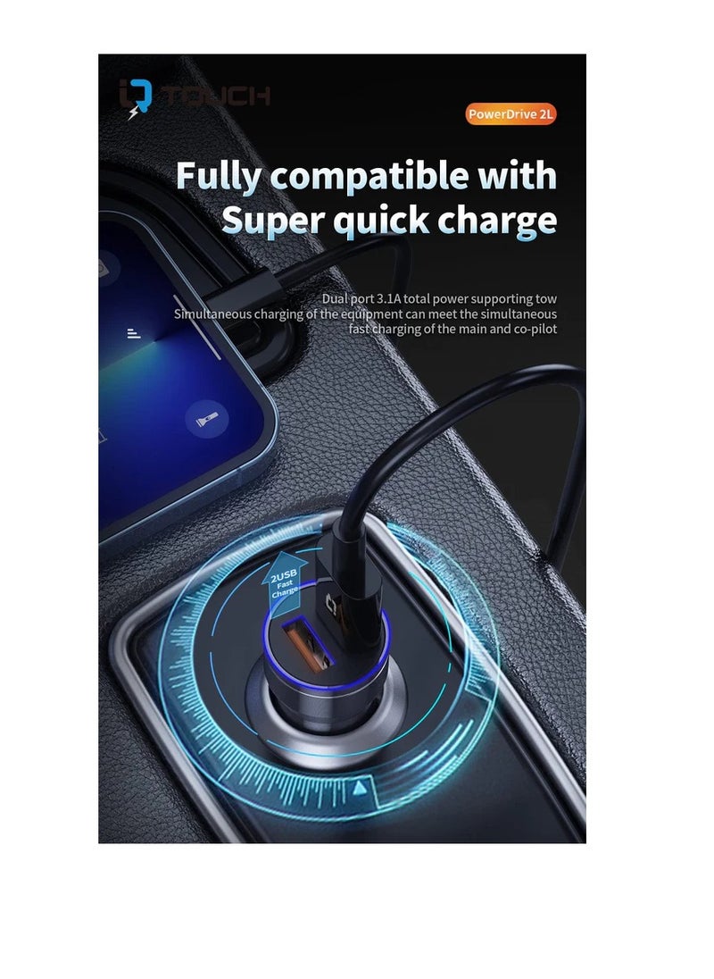 IQ TOUCH IQ Touch 18W Dual Car Charger with 1M Charging Cable - POWERDRIVE-2L  - Image 4