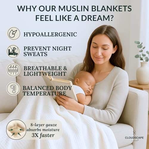 CloudScape Linen Cloud Scape Linen Extra Large 8 Layer Muslin Throw Blanket - 100% Cotton Gauze, Soft and Breathable, Winter Blanket for Couch, Sofa and Bed, Idea, 50x70, White - Image 4