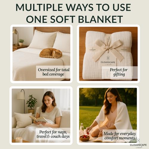CloudScape Linen Cloud Scape Linen Extra Large 8 Layer Muslin Throw Blanket - 100% Cotton Gauze, Soft and Breathable, Winter Blanket for Couch, Sofa and Bed, Idea, 50x70, White - Image 5