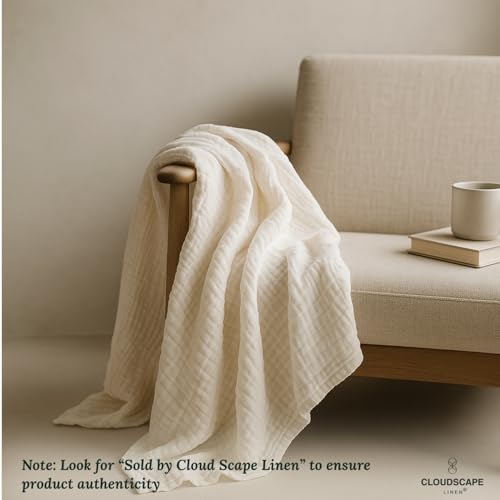 CloudScape Linen Cloud Scape Linen Extra Large 8 Layer Muslin Throw Blanket - 100% Cotton Gauze, Soft and Breathable, Winter Blanket for Couch, Sofa and Bed, Idea, 50x70, White - Image 3