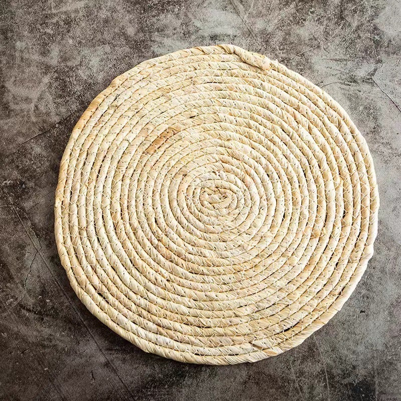 Home Hand-Woven Anti-Scalding Japanese-Style Busweed Corn Leather Mat Placemat Tea Cup Heat Insulation Mat Bowl Mat - Image 1