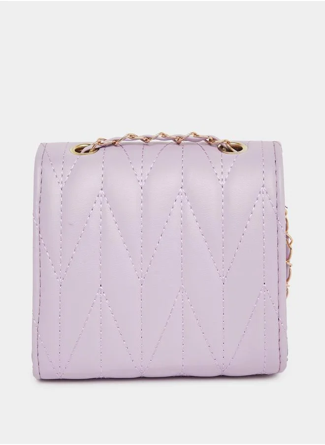 ستايلي Styli Quilted Shoulder Bag with Chain Strap and Magnetic Closure