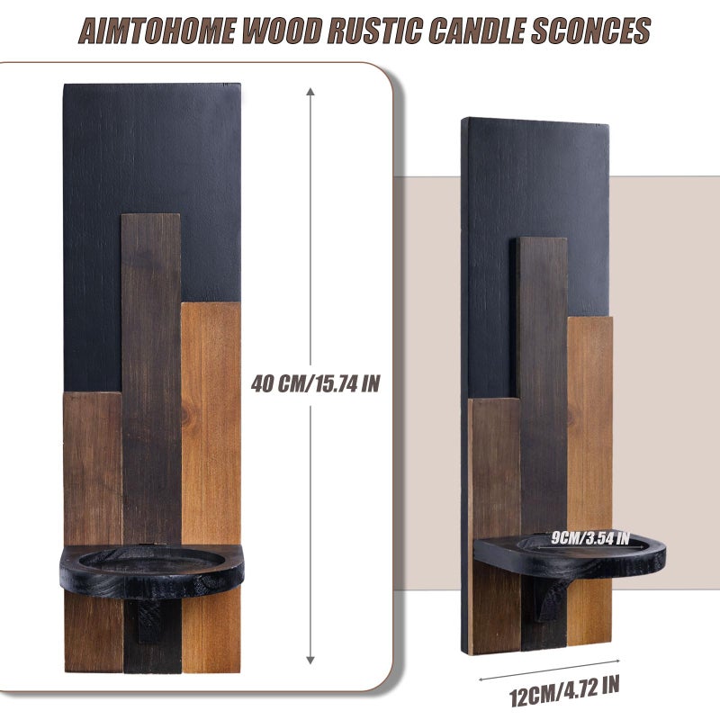 AimtoHome Wood Rustic Candle Sconces, Set of 2 Wall-Mounted Pillar Candle Holders, Antique Classical Wooden Candleholder for Farmhouse, Fireplace, Living Room, Bedroom, Rustic Home Decor - Image 3