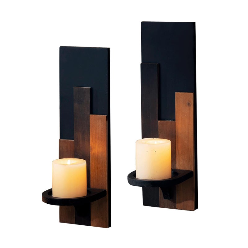 AimtoHome Wood Rustic Candle Sconces, Set of 2 Wall-Mounted Pillar Candle Holders, Antique Classical Wooden Candleholder for Farmhouse, Fireplace, Living Room, Bedroom, Rustic Home Decor - Image 1