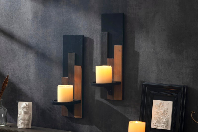 AimtoHome Wood Rustic Candle Sconces, Set of 2 Wall-Mounted Pillar Candle Holders, Antique Classical Wooden Candleholder for Farmhouse, Fireplace, Living Room, Bedroom, Rustic Home Decor - Image 4