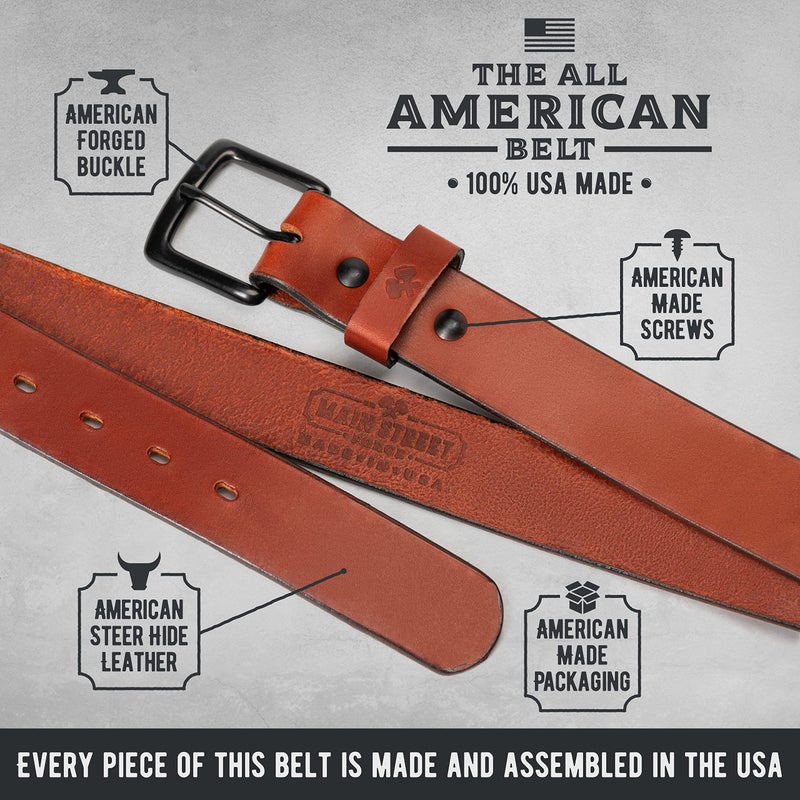 Main Street Forge Main Street Forge All American Leather Belt | Made in USA | Men's Heavy Duty Work Belt | Tan-32  - Image 3