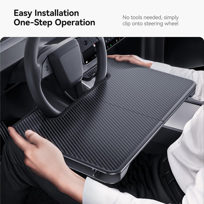 YONZEE 2-in-1 Car Steering Wheel Desk Tray & Car Seat Gap Filler Organizer â€“ Foldable Carbon Fiber Look Table for Laptop, Eating Food, Writing â€“ for Standard Round Steering Wheels - Image 4
