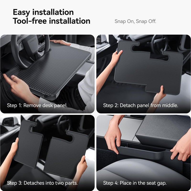 YONZEE 2-in-1 Car Steering Wheel Desk Tray & Car Seat Gap Filler Organizer â€“ Foldable Carbon Fiber Look Table for Laptop, Eating Food, Writing â€“ for Standard Round Steering Wheels - Image 2