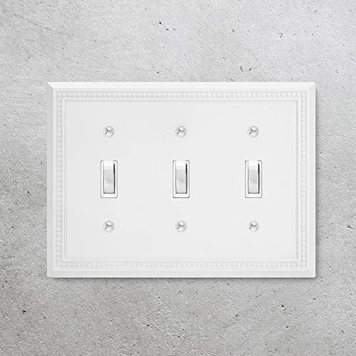Henne Bery Sunken Pearls Heavy Duty Decorative Wall Plate Switch Plate Outlet Cover (Triple Toggle, White) - Image 2