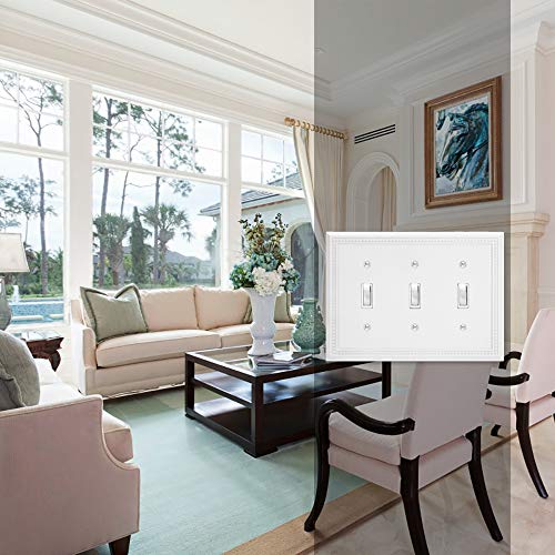 Henne Bery Sunken Pearls Heavy Duty Decorative Wall Plate Switch Plate Outlet Cover (Triple Toggle, White) - Image 4