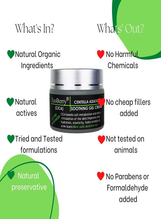 EcoBerry Centella Asiatica(CICA) Soothing Gel Cream with Centella Asiatica | Organic Moisturizer for Acne-Prone & Sensitive Skin | Non-Comedogenic & Chemical Free | Vegan & Cruelty-Free | 50g - Image 5