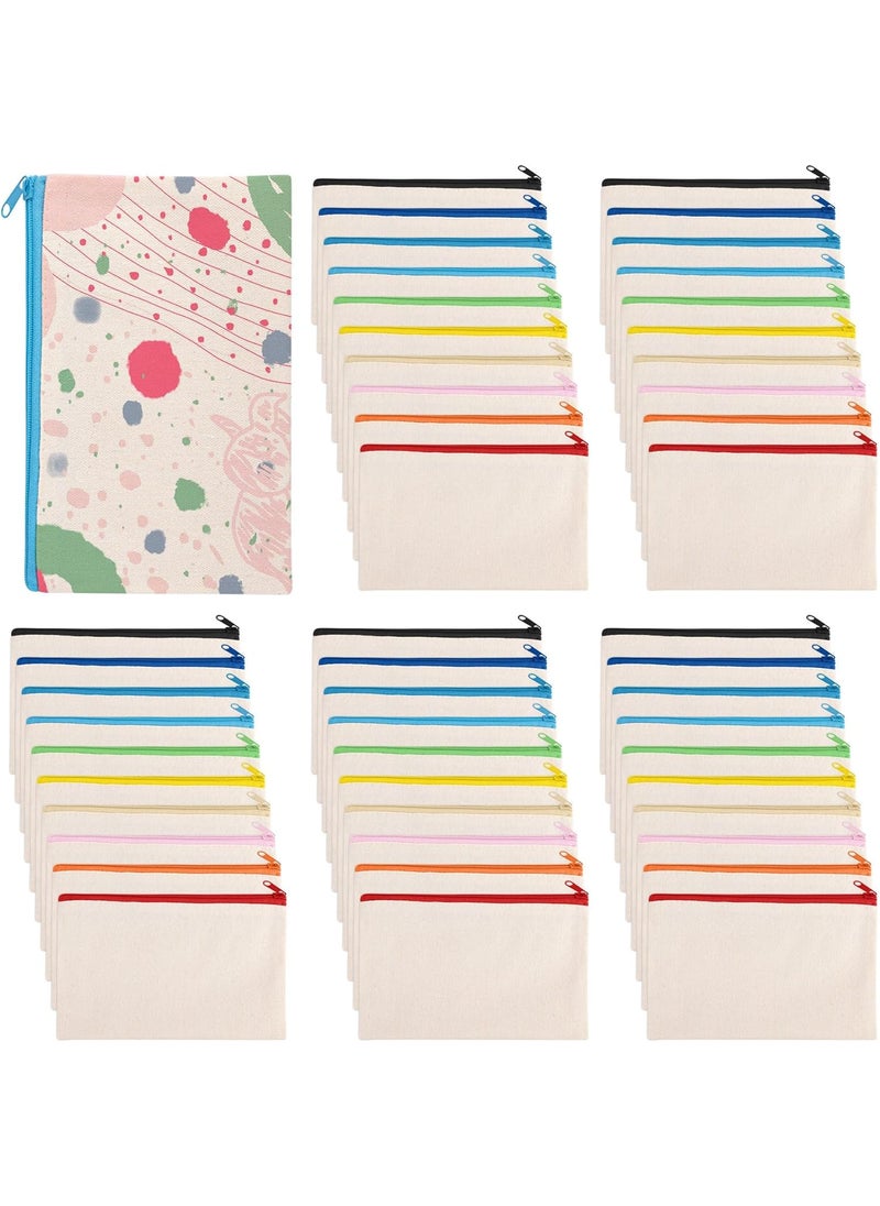 Framendino - Framendino, 50 Pack Sublimation Blank Canvas Makeup Bags 7 x 4.3 Inch DIY Heat Transfer Cosmetic Pencil Pouches Travel Toiletry with Zipper for Crafts (10 Colors) - Image 1